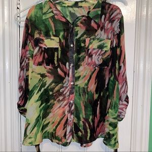 Colorful sheer button down blouse 2x